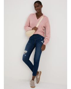 Pointelle Open Collar Jumper