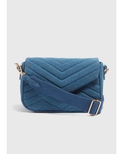 Denim Chevron Fashion Bag-Blue-One Size