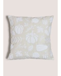 Pumpkin Embroidered Cushion-Beige-One Size