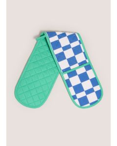 Checkerboard Oven Gloves (18cm x 92 cm)-Blue