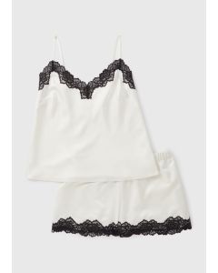 Contrast Lace Satin Cami Set