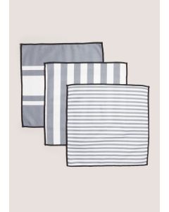 3 Pack Striped Microfibre Cloths (29cmx29cm)-Grey