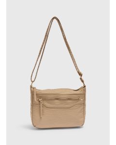 Taupe PU Messenger Bag-Beige-One Size