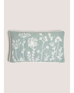 Embroidered Floral Cushion-Green-One Size