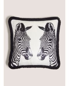 Zebra Print Cushion-White-One Size