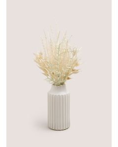 Dried Floral Arrangement In Ribbed Vase (8x8x35cm)-White