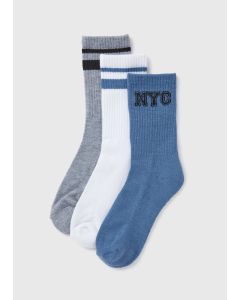 3 Pack Nyc Sports Socks-White-One Size