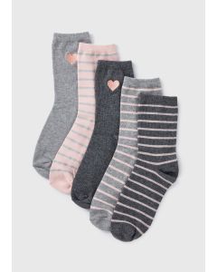 5 Pack Heart & Stripe Crew Socks-Multi-One Size