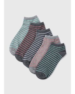 5 Pack Stripe Trainer Socks-Grey-One Size