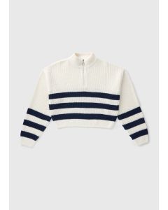 Girls Stripe Half Zip Jumper