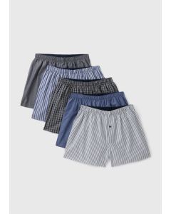 5 Pack Check Print Cotton Woven Boxers