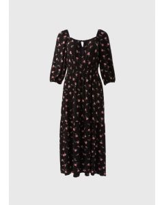 Floral Shirred Midi Dress