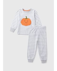 Girls Striped Pumpkin Pyjama Top & Bottoms Set