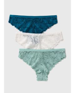 3 Pack Teal Lace Brazilian Knickers