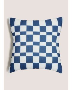 Reversible Checkerboard Cushion-Blue/White-One Size