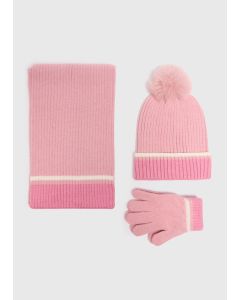 3 Piece Girls Knitted Hat, Gloves & Scarf Set