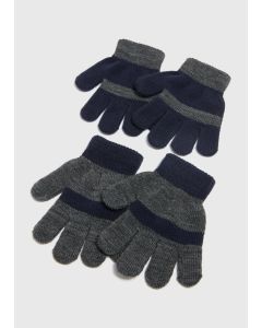 2 Pack Boys Stripe Gloves-Navy-One Size