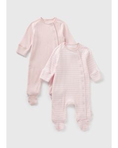 2 Pack Baby Ribbed Sleepsuits