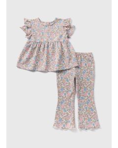 Girls Floral Crinkle Top & Legging Set