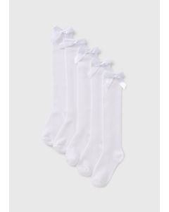 5 Pack Girls Knee High Bow Socks