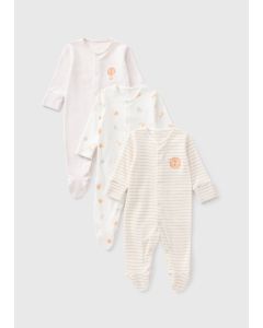 3 Pack Baby Safari Sleepsuits