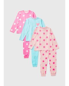 3 Pack Girls Star Pyjama Top & Bottoms Set