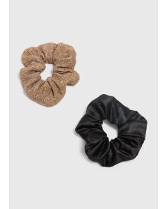 2 Pack Textured Scrunchies-Gold-One Size