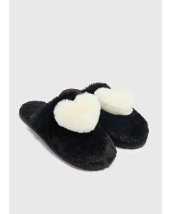 Heart Pom Mule Slippers