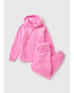 Girls Star Fluffy Hoodie & Bottoms Lounge Set