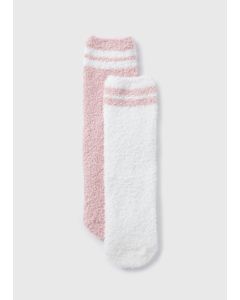 2 Pack Cosy Socks-Pink/White-One Size