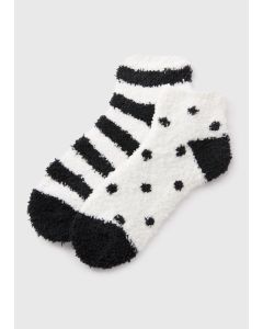 2 Pack Monochrome Stripe Cosy Socks-Black/White-One Size