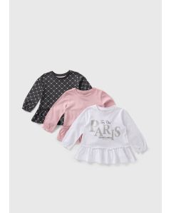 3 Pack Girls Paris Long Sleeve Tops