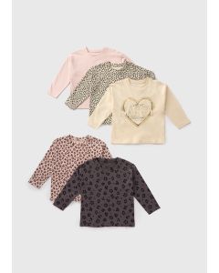 5 Pack Girls Leopard Print Long Sleeve Tops