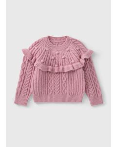 Girls Cable Knit Frill Jumper