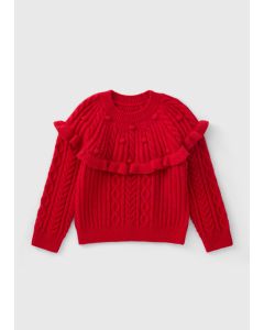 Girls Cable Knit Frill Jumper