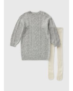 Girls Cable Knit Dress & Tights Set