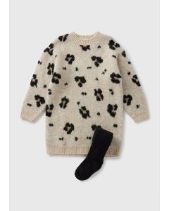 Girls Leopard Knit Dress & Tights