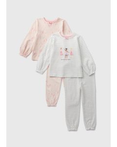 2 Pack Girls Ballerina Top & Bottoms Pyjama Sets