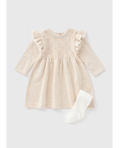 Baby Ecru Knitted Dress & Tights Set