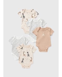 5 Pack Baby Beige Giraffe Bodysuits