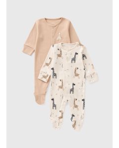 2 Pack Baby Beige Giraffe Sleepsuits