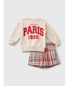 Girls Paris Sweatshirt & Check Skort Set