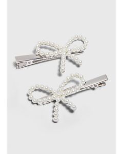 Pearl Bow Clips-White-One Size