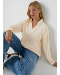 Beige CollaV-Neck Top