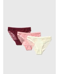 3 Pack High Leg Lace Detail Knickers