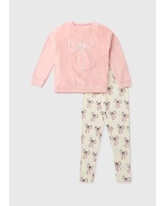 Girls Bow Velour Pyjama Set