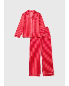 Girls Christmas Stripe Satin Pyjama Set