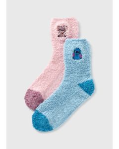 Disney 2 Pack Stitch & Angel Cosy Socks-Blue/Pink-One Size