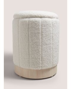 Teddy Ribbed Pouffe-White-One Size