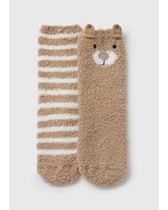 2 Pack Boys Bear Fluffy Socks